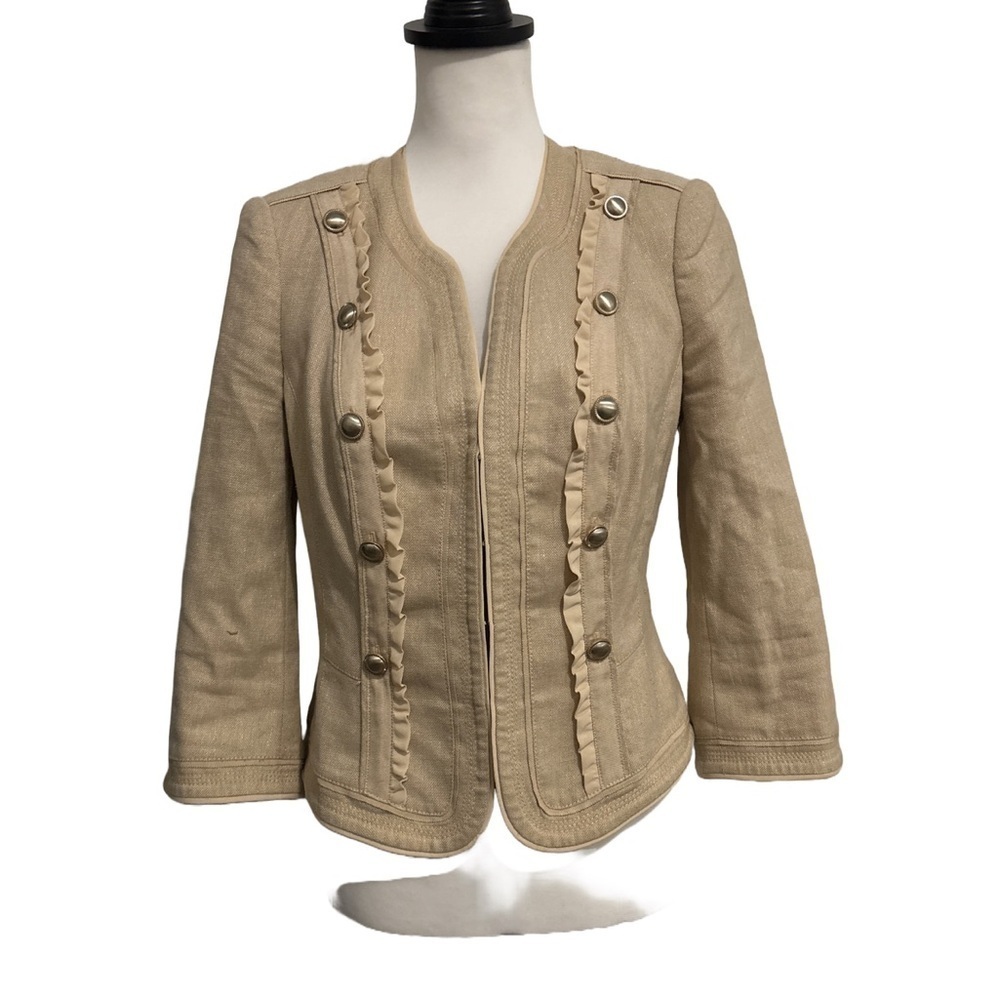 White House Black Market Linen Blend Khaki Jacket Size 6